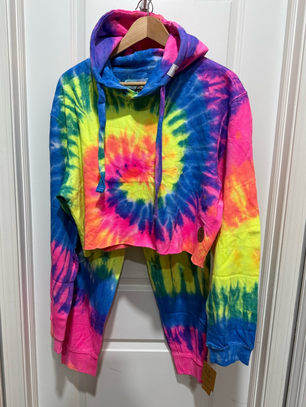 2-Piece Neon Tie-Dye Cropped Hoodie and Joggers XL NWT